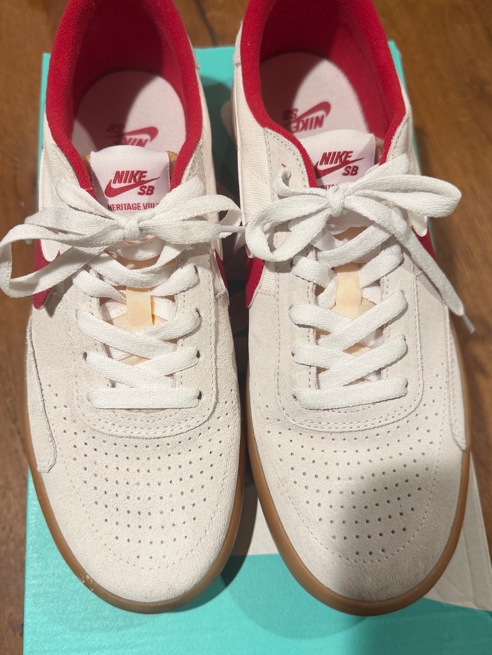 Nike SB Women’s Low-Top Sneakers in White and Red with Gum Sole
